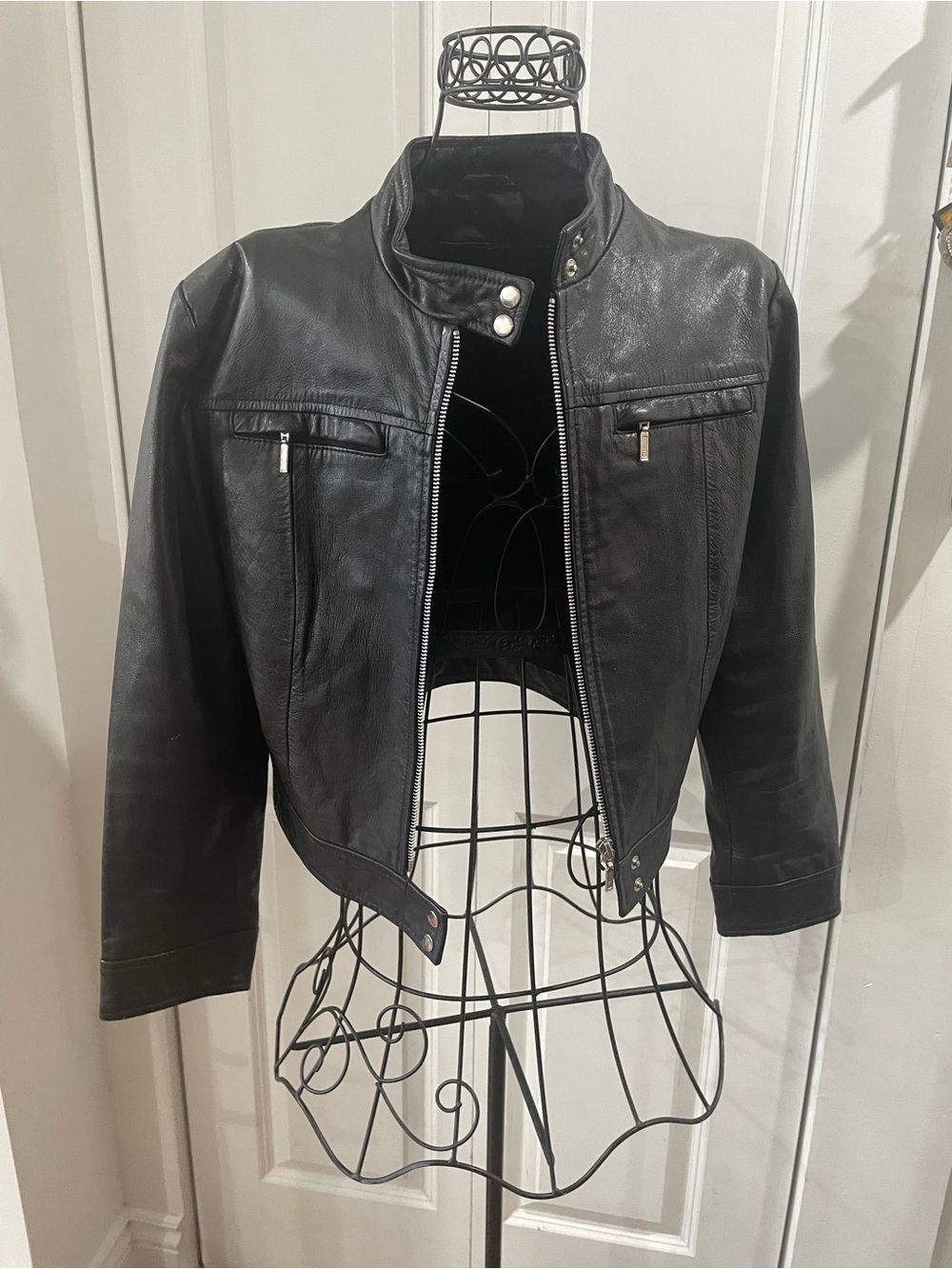 Point Zero Black Leather Moto Jacket with Zip Pockets